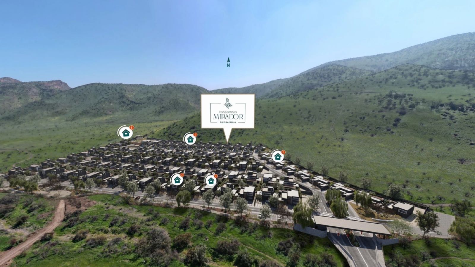 Vista aérea del loteo dentro del recorrido virtual.